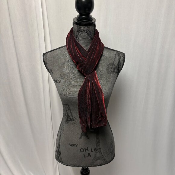 Red Black Sheer Sparkly Scarf Holiday Christmas Party Shimmer - Picture 3 of 7